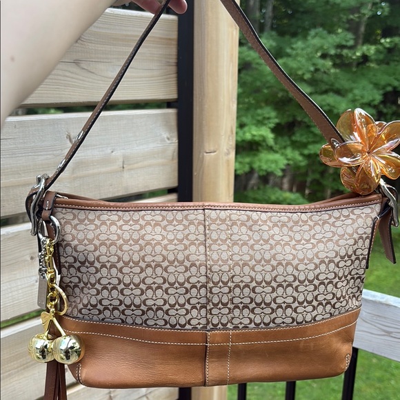 Coach Handbags - Coach Signature Shoulder Bag in Tan and Brown